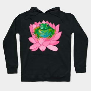 Green frog on pink flower Hoodie